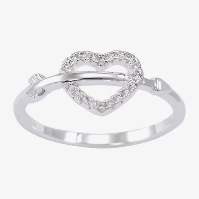 Sparkle Allure Womens Cubic Zirconia Pure Silver Over Brass Arrow Heart Delicate Band
