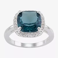 Sparkle Allure Womens Blue Crystal Pure Silver Over Brass Cushion Halo Cocktail Ring