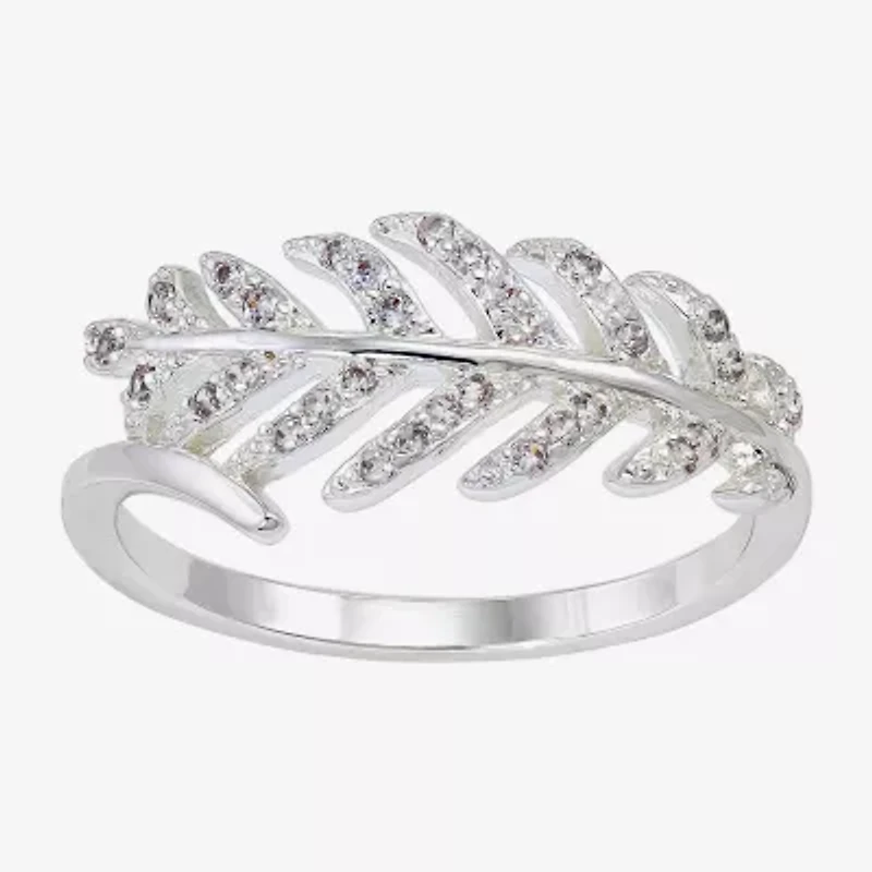 Sparkle Allure Leaf Bypass Womens 9M Cubic Zirconia Pure Silver Over Brass  Band