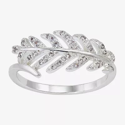 Sparkle Allure Leaf Bypass Womens 9M Cubic Zirconia Pure Silver Over Brass  Band