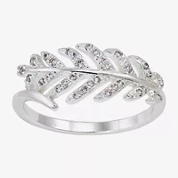 Sparkle Allure Leaf Bypass Womens 9M Cubic Zirconia Pure Silver Over Brass  Band
