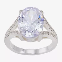 Sparkle Allure Split Shank Womens Cubic Zirconia Pure Silver Over Brass Oval Cocktail Ring