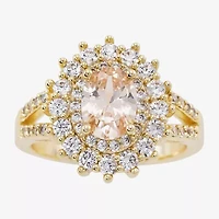 Sparkle Allure Womens Champagne Cubic Zirconia 14K Gold Over Brass Oval Halo Cocktail Ring
