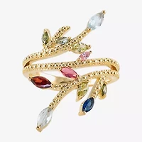 Sparkle Allure Bypass Wrap Womens Multi Color Cubic Zirconia 14K Gold Over Brass  Cocktail Ring