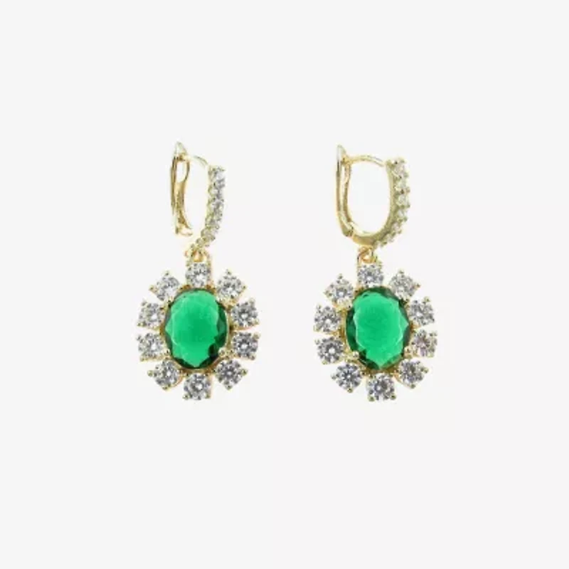 Vieste Rosa Halo Womens Green Crystal Oval Drop Earrings