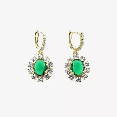 Vieste Rosa Halo Womens Green Crystal Oval Drop Earrings