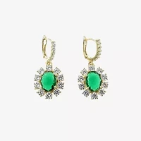 Vieste Rosa Halo Womens Green Crystal Oval Drop Earrings