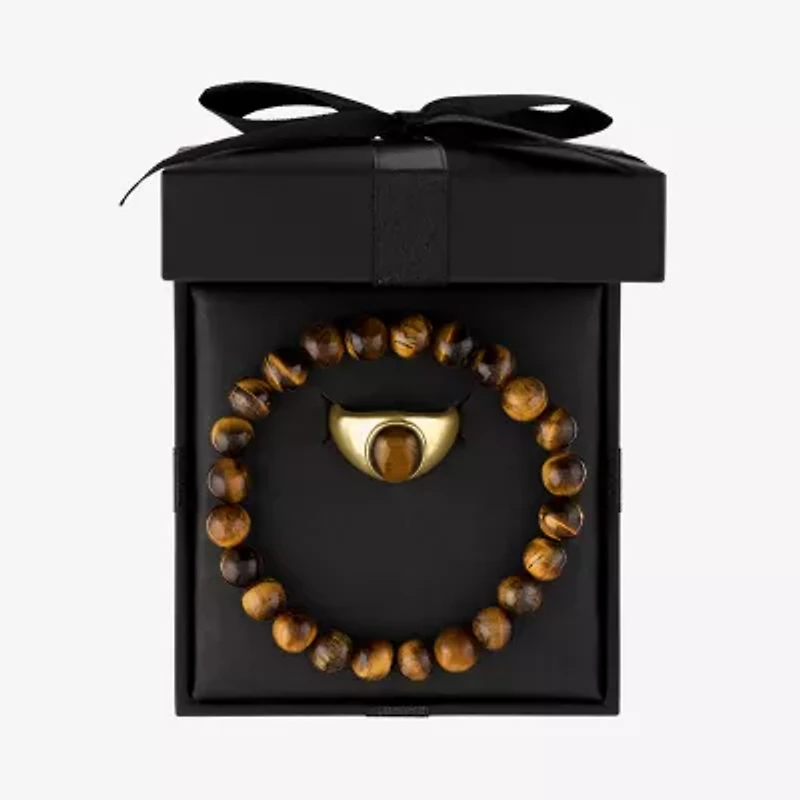 Mens Brown Tiger's Eye 14K Gold Over Silver 2-pc. Jewelry Set