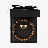 Mens Brown Tiger's Eye 14K Gold Over Silver 2-pc. Jewelry Set
