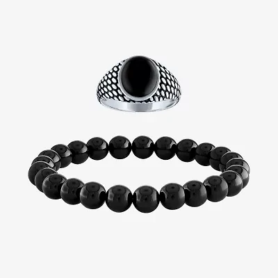 Mens Genuine Black Onyx Sterling Silver 2-pc. Jewelry Set