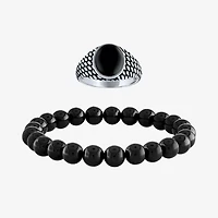 Mens Genuine Black Onyx Sterling Silver 2-pc. Jewelry Set