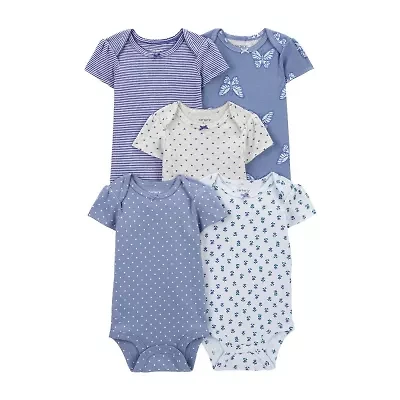 Carter's Baby Girls Crew Neck Short Sleeve Rib 5-pc. Bodysuit