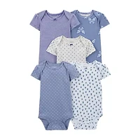 Carter's Baby Girls Crew Neck Short Sleeve Rib 5-pc. Bodysuit