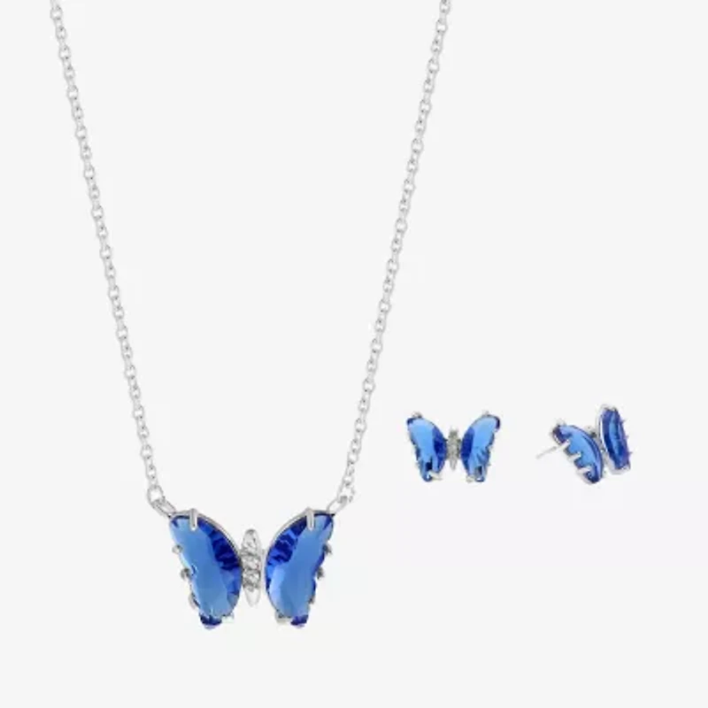 Sparkle Allure Light Up Box Womens Cubic Zirconia Pure Silver Over Brass Butterfly 2-pc. Jewelry Set