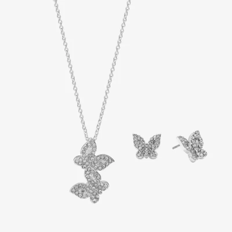 Sparkle Allure Light Up Box Womens Cubic Zirconia Pure Silver Over Brass Butterfly 2-pc. Jewelry Set