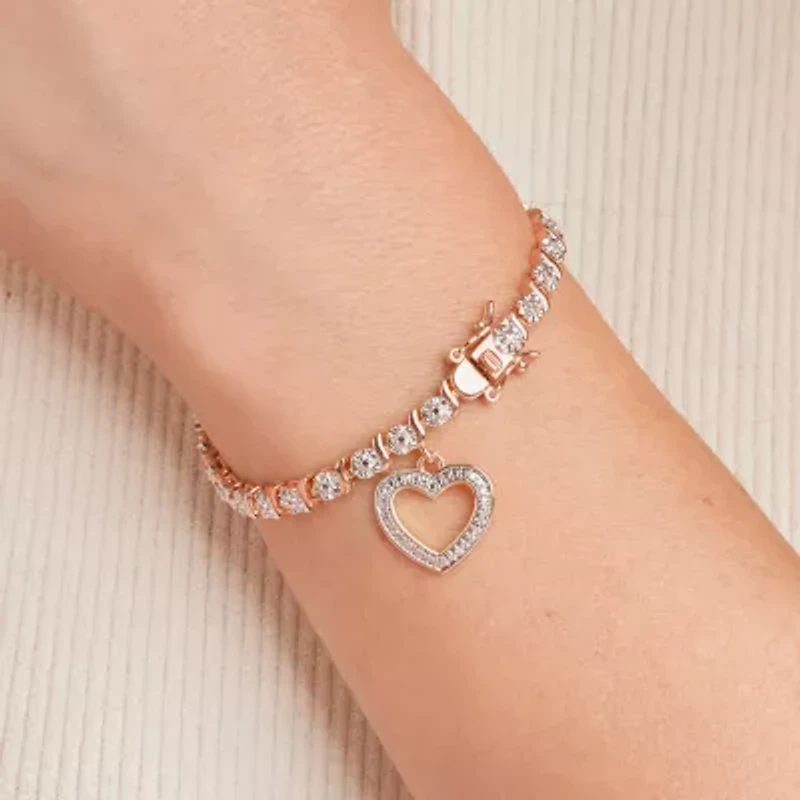 Sparkle Allure Womens Natural Diamond Accent Heart 7.25 Inch Tennis Bracelet