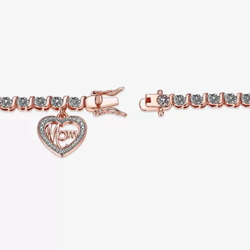 Sparkle Allure Mom Womens Natural Diamond Accent Pure Silver Over Bronze Heart 7.25 Inch Tennis Bracelet