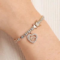 Sparkle Allure Mom Womens Natural Diamond Accent Pure Silver Over Bronze Heart 7.25 Inch Tennis Bracelet