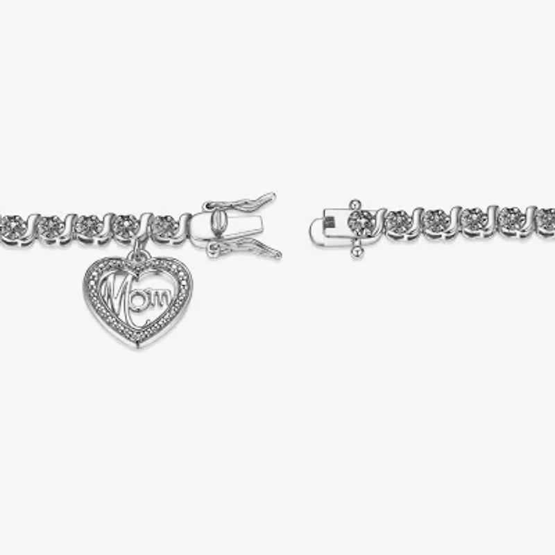 Sparkle Allure Mom Womens Natural Diamond Accent Heart 7.25 Inch Tennis Bracelet