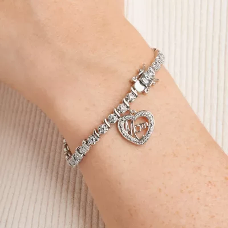 Sparkle Allure Mom Womens Natural Diamond Accent Heart 7.25 Inch Tennis Bracelet