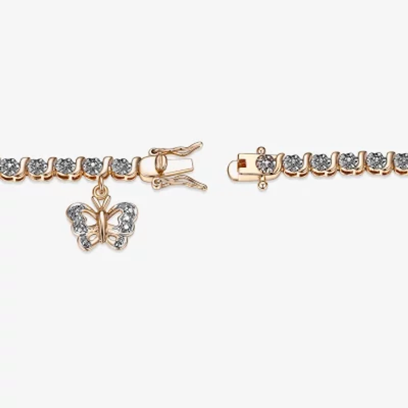 Sparkle Allure 14k Gold Over Bronze Womens Natural Diamond Accent Butterfly Round 7.25 Inch Tennis Bracelet
