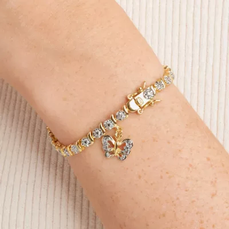 Sparkle Allure 14k Gold Over Bronze Womens Natural Diamond Accent Butterfly Round 7.25 Inch Tennis Bracelet