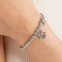 Sparkle Allure Pure Silver Over Bronze Womens Natural Diamond Accent Pure Silver Over Bronze Butterfly Round 7.25 Inch Tennis Bracelet