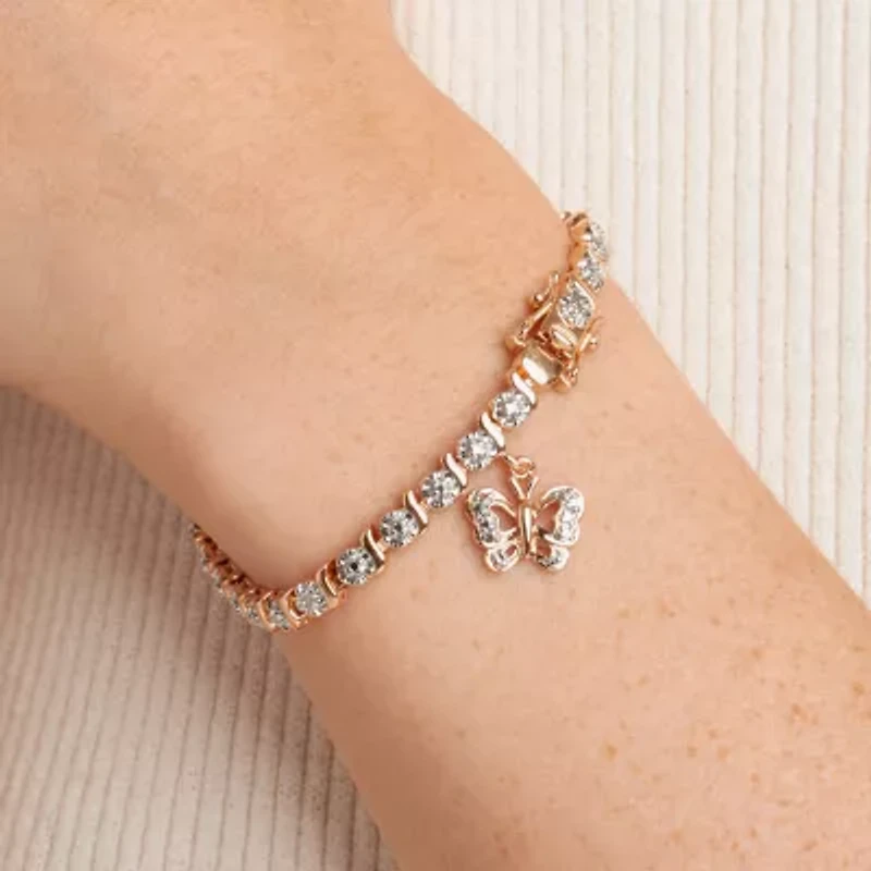 Sparkle Allure 14k Rose Gold Over Bronze Womens Natural Diamond Accent Pure Silver Over Bronze Butterfly Round 7.25 Inch Tennis Bracelet