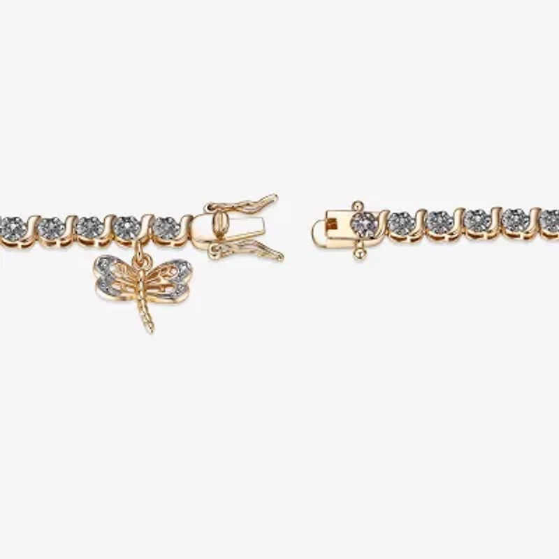 Sparkle Allure Dragonfly 14k Gold Over Bronze Womens Natural Diamond Accent Round 7.25 Inch Tennis Bracelet