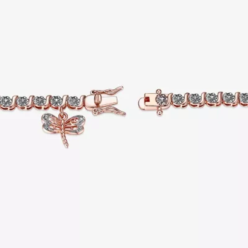 Sparkle Allure Dragonfly 14k Rose Gold Over Bronze Womens Natural Diamond Accent Round 7.25 Inch Tennis Bracelet