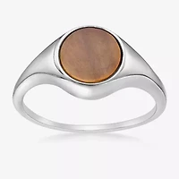 Womens Genuine Brown Tiger's Eye Sterling Silver Round Cocktail Ring