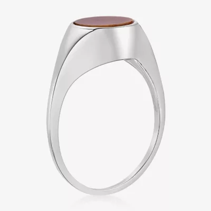 Womens Genuine Brown Tiger's Eye Sterling Silver Round Cocktail Ring