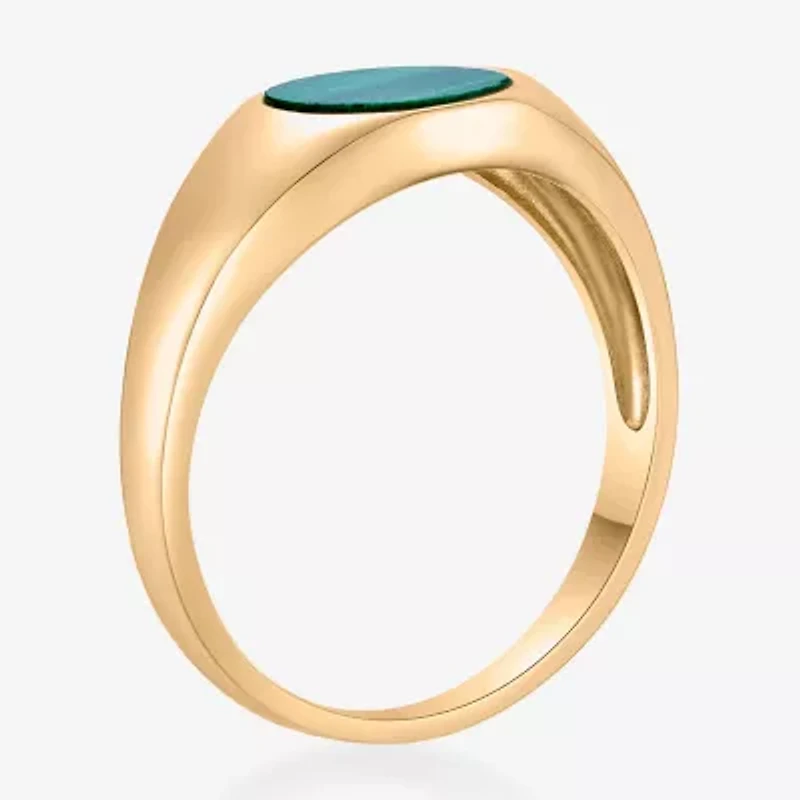 Womens Genuine Green Malachite Sterling Silver Round Cocktail Ring