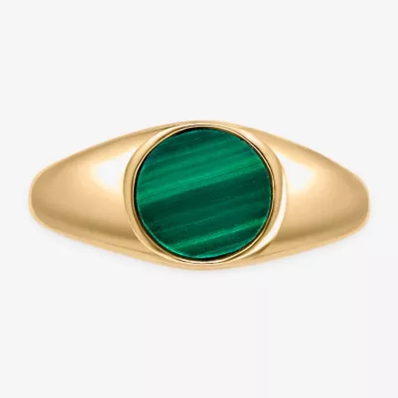 Womens Genuine Green Malachite Sterling Silver Round Cocktail Ring