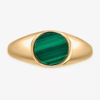 Womens Genuine Green Malachite Sterling Silver Round Cocktail Ring