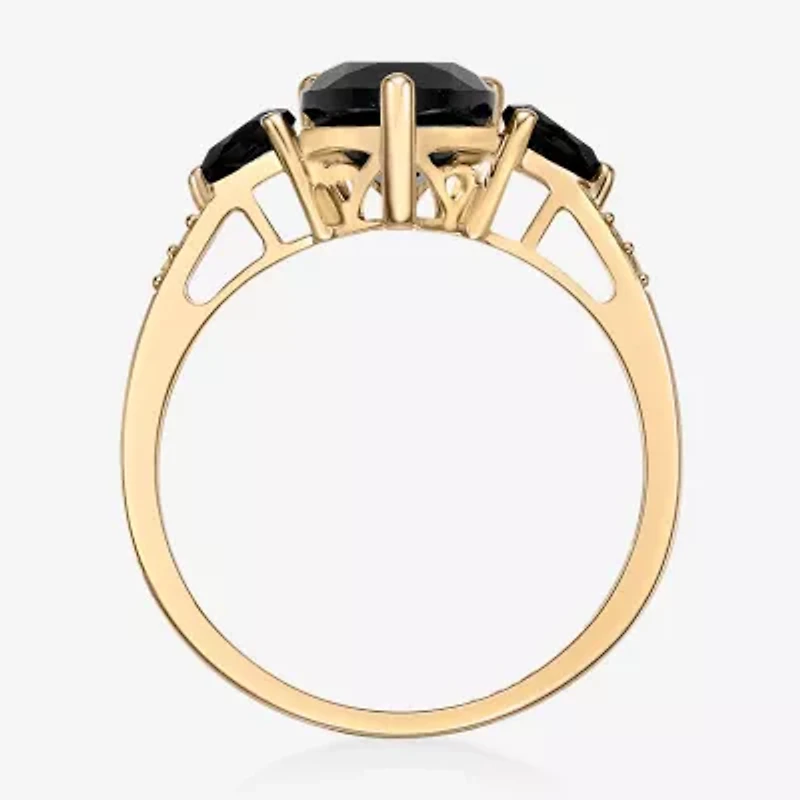 Womens Genuine Black Onyx 10K Gold Pear Cocktail Ring