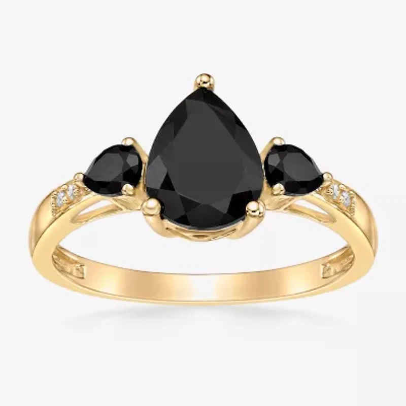 Womens Genuine Black Onyx 10K Gold Pear Cocktail Ring