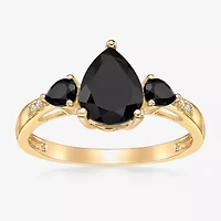 Womens Genuine Black Onyx 10K Gold Pear Cocktail Ring