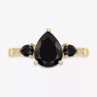 Womens Genuine Black Onyx 10K Gold Pear Cocktail Ring