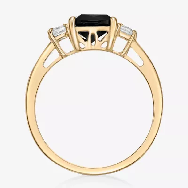 Womens Genuine Black Onyx 10K Gold Cushion Cocktail Ring