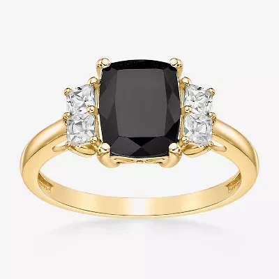 Womens Genuine Black Onyx 10K Gold Cushion Cocktail Ring