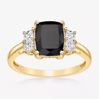Womens Genuine Black Onyx 10K Gold Cushion Cocktail Ring