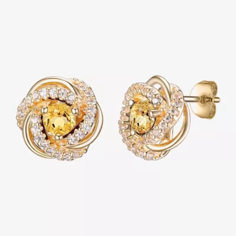 Genuine Yellow Citrine 18K Gold Over Silver 10.7mm Stud Earrings