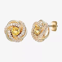 Genuine Yellow Citrine 18K Gold Over Silver 10.7mm Stud Earrings