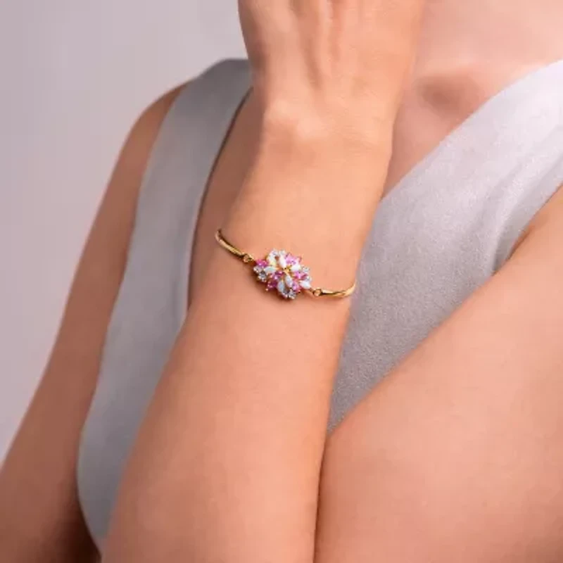 Lab-Created Opal & Pink and White Lab-Created Sapphire 14K Gold Over Silver Bangle Bracelet