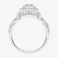 Womens / CT. T.W. Natural White Diamond 10K Gold Cushion Side Stone Halo Bridal Set