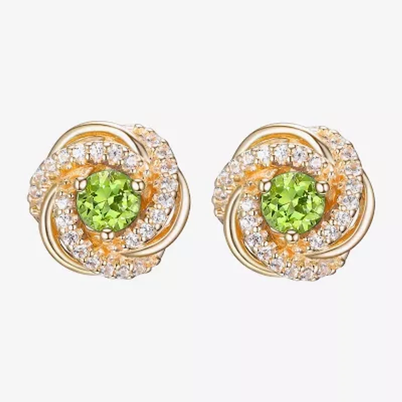 Genuine Green Peridot 18K Gold Over Silver 15.5mm Round Stud Earrings