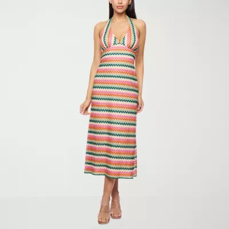 Premier Amour Crochet Womens Sleeveless Chevron Midi Fit + Flare Dress