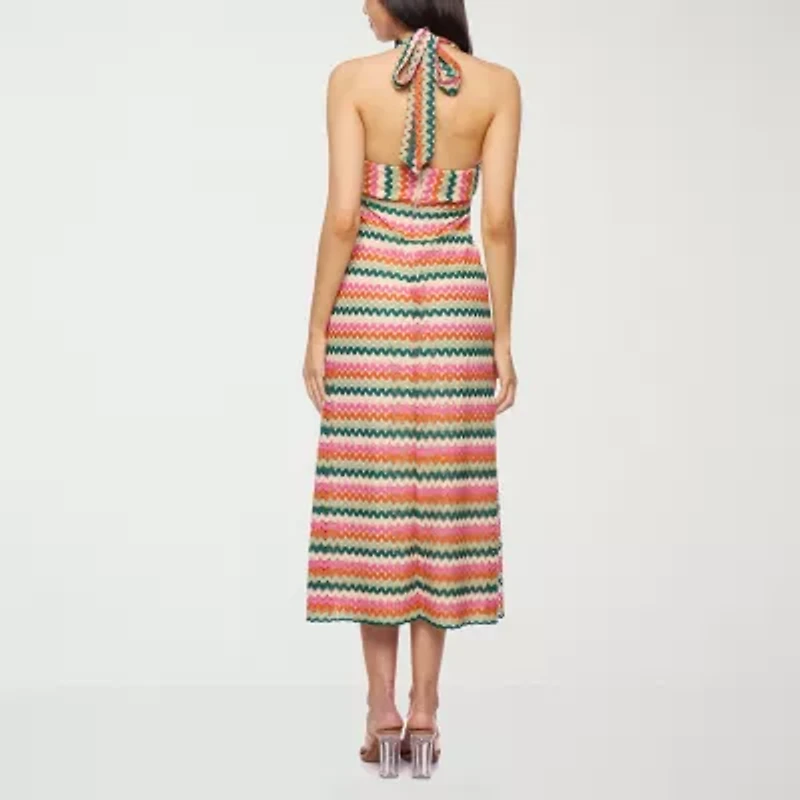 Premier Amour Crochet Womens Sleeveless Chevron Midi Fit + Flare Dress