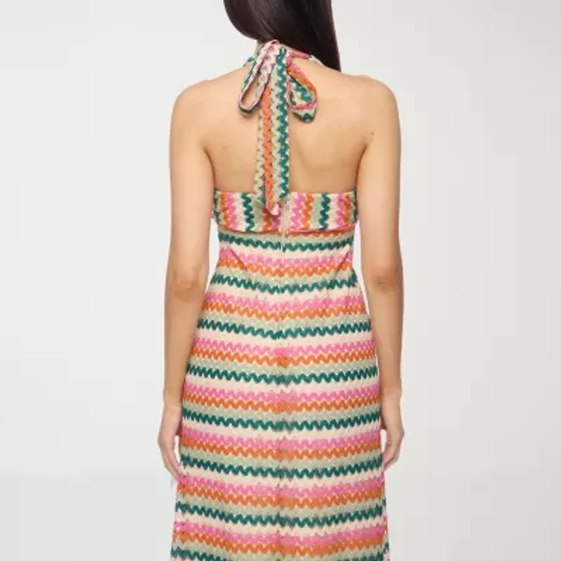 Premier Amour Crochet Womens Sleeveless Chevron Midi Fit + Flare Dress